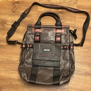 Gunas Large Brown and Black Vegan Leather Shoulder Bag